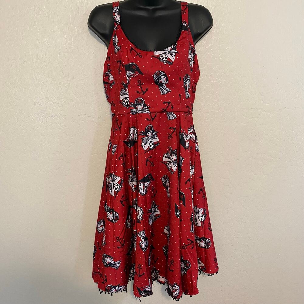 Sourpuss Pirate Dress Womens Sz Medium Sleeveless Tank Red Retro Rockabilly